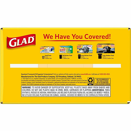 Glad ForceFlex Tall Kitchen Drawstring Trash Bags 13 gal Capacity - 27" Length x 24" Width x 9 mil (229 Micron) Thickness - Drawstring Closure - White - Plastic - Kitchen, Office, Day Care, Restaurant, School - 100/Box - 144 / Pallet (78526PL)