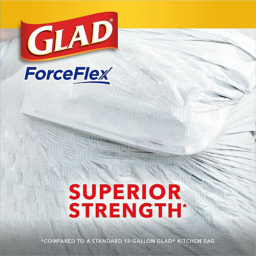 Glad ForceFlex Tall Kitchen Drawstring Trash Bags 13 gal Capacity9 mil (229 Micron) Thickness - Drawstring Closure - White - Plastic - Kitchen, Home, Breakroom, Day Care, Garbage - 120/Box - 3 / Carton (78564CT)