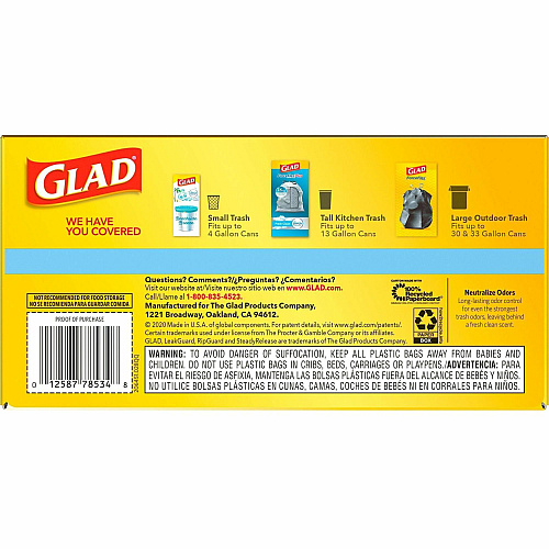 Glad ForceFlex Tall Kitchen Drawstring Trash Bags Fresh Clean with Febreze Freshness - 13 gal Capacity - 0.78 mil (20 Micron) Thickness - Drawstring Closure - White - Kitchen, Home, Office, Garbage, Breakroom, Cafeteria, School, Restaurant, Comm (78899BD)