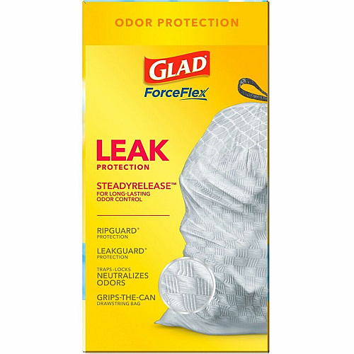 Glad ForceFlex Tall Kitchen Drawstring Trash Bags Fresh Clean with Febreze Freshness - 13 gal Capacity - 0.78 mil (20 Micron) Thickness - Drawstring Closure - White - Kitchen, Home, Office, Garbage, Breakroom, Cafeteria, School, Restaurant, Comm (78899BD)