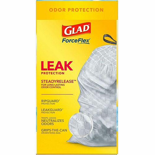 Glad ForceFlex Tall Kitchen Drawstring Trash Bags Fresh Clean with Febreze Freshness - 13 gal Capacity - 0.78 mil (20 Micron) Thickness - Drawstring Closure - White - Kitchen, Home, Office, Garbage, Breakroom, Cafeteria, School, Restaurant, Comm (78899BD)