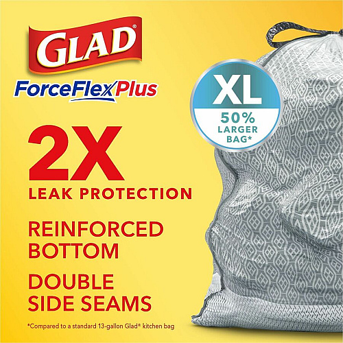 Glad ForceFlexPlus X-Large Kitchen Drawstring Bags Fresh Clean with Febreze Freshness - Large Size - 20 gal Capacity - 32.01" Length x 24.02" Width - Drawstring Closure - Gray - Home, Office, Garbage, Kitchen - 30/Box - 180 / Bundle (78913BD)