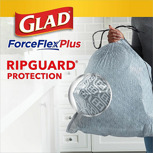 Glad ForceFlexPlus X-Large Kitchen Drawstring Bags Fresh Clean with Febreze Freshness - Large Size - 20 gal Capacity - 32.01" Length x 24.02" Width - Drawstring Closure - Gray - Home, Office, Garbage, Kitchen - 30/Box - 180 / Bundle (78913BD)