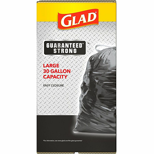 Glad Large Drawstring Trash Bags Large Size - 30 gal Capacity - 32.99" Length x 30" Width x 1.05 mil (27 Micron) Thickness - Drawstring Closure - Black - Plastic - Garbage, Indoor, Outdoor - 90/Box - 68 / Pallet (78952PL)
