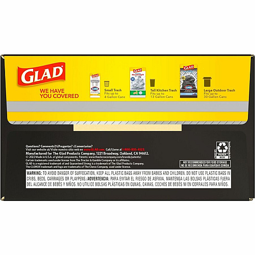 Glad Large Drawstring Trash Bags Large Size - 30 gal Capacity - 32.99" Length x 30" Width x 1.05 mil (27 Micron) Thickness - Drawstring Closure - Black - Plastic - Garbage, Indoor, Outdoor - 90/Box - 68 / Pallet (78952PL)