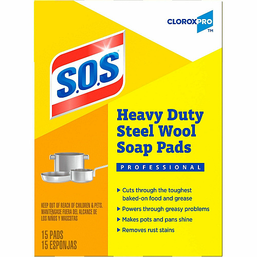 S.O.S. S.O.S Steal Wool Soap Pads 4" Length x 5" Width - Heavy Duty - Gray, Blue - 15/Box - 240 / Bundle (88320BD)
