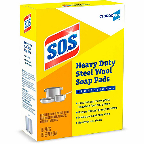 S.O.S. S.O.S Steal Wool Soap Pads 4" Length x 5" Width - Heavy Duty - Gray, Blue - 15/Box - 240 / Bundle (88320BD)
