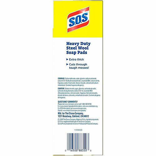 S.O.S. S.O.S Steal Wool Soap Pads 4" Length x 5" Width - Heavy Duty - Gray, Blue - 15/Box - 240 / Bundle (88320BD)