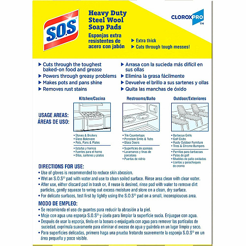 S.O.S. S.O.S Steal Wool Soap Pads 4" Length x 5" Width - Heavy Duty - Gray, Blue - 15/Box - 240 / Bundle (88320BD)
