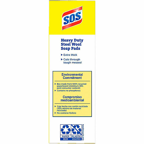 S.O.S. S.O.S Steal Wool Soap Pads 4" Length x 5" Width - Heavy Duty - Gray, Blue - 15/Box - 240 / Bundle (88320BD)