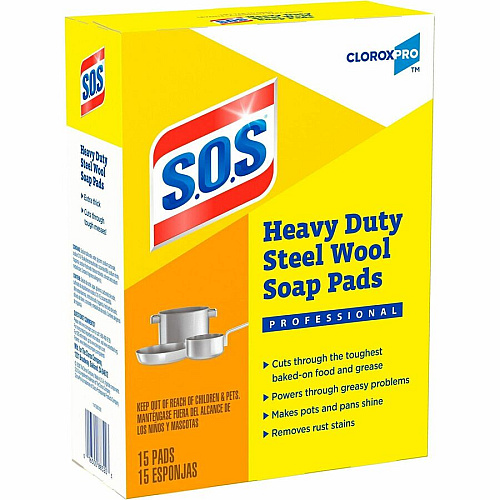 S.O.S. CloroxPro&trade; S.O.S&reg; Steel Wool Soap Pads 4" Length x 5" Width - Heavy Duty - Gray, Blue - 15/Box - 480 / Pallet (88320PL)