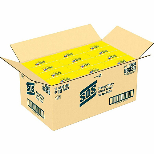 S.O.S. CloroxPro&trade; S.O.S&reg; Steel Wool Soap Pads 4" Length x 5" Width - Heavy Duty - Gray, Blue - 15/Box - 480 / Pallet (88320PL)