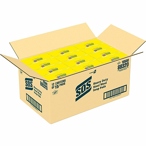 S.O.S. CloroxPro&trade; S.O.S&reg; Steel Wool Soap Pads 4" Length x 5" Width - Heavy Duty - Gray, Blue - 15/Box - 480 / Pallet (88320PL)