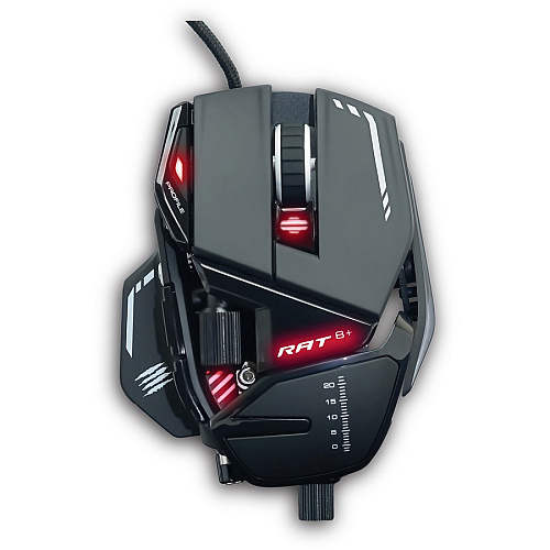 Mad Catz The Authentic R.A.T. 8+ Optical Gaming Mouse Pixart 3389 - Cable - Black - USB 2.0 - 16000 dpi - 11 Button(s) - 1 Each (MR05DCAMBL00)