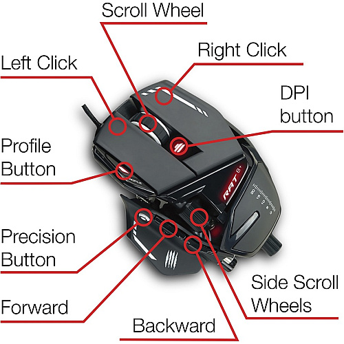 Mad Catz The Authentic R.A.T. 8+ Optical Gaming Mouse Pixart 3389 - Cable - Black - USB 2.0 - 16000 dpi - 11 Button(s) - 1 Each (MR05DCAMBL00)