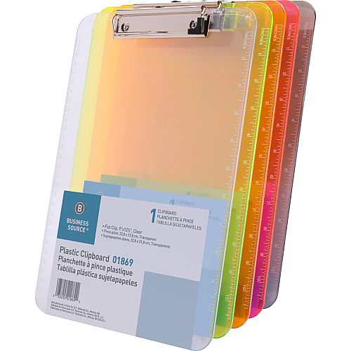 Business Source Flat Clip Clipboard 9" x 12" Sheet Size - Plastic - Neon Orange - 1 Each (BSN01866)