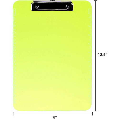 Business Source Flat Clip Clipboard 9" x 12" Sheet Size - Plastic - Neon Green - 1 Each (BSN01867)