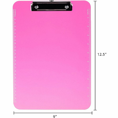 Business Source Flat Clip Clipboard 9" x 12" Sheet Size - Plastic - Neon Pink - 1 Each (BSN01868)