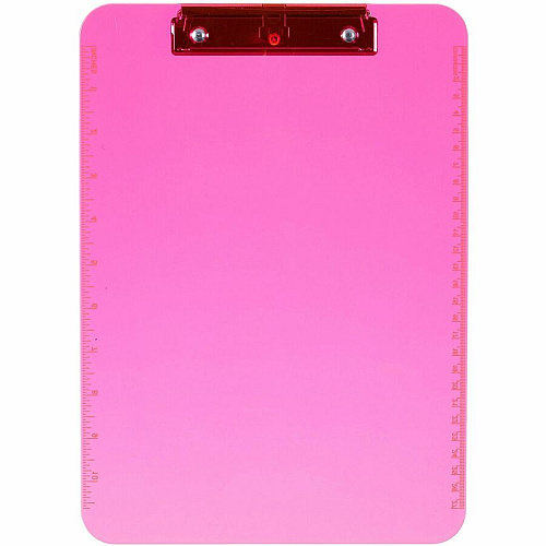 Business Source Flat Clip Clipboard 9" x 12" Sheet Size - Plastic - Neon Pink - 1 Each (BSN01868)