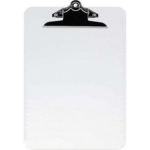 Business Source Spring Clip Plastic Clipboard 8 1/2" x 11" Sheet Size - Spring Clip - Plastic - Clear - 12 / Box (BSN01860BX)