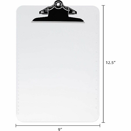 Business Source Spring Clip Plastic Clipboard 8 1/2" x 11" Sheet Size - Spring Clip - Plastic - Clear - 12 / Box (BSN01860BX)