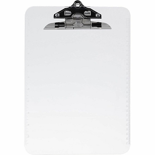 Business Source Spring Clip Plastic Clipboard 8 1/2" x 11" Sheet Size - Spring Clip - Plastic - Clear - 12 / Box (BSN01860BX)