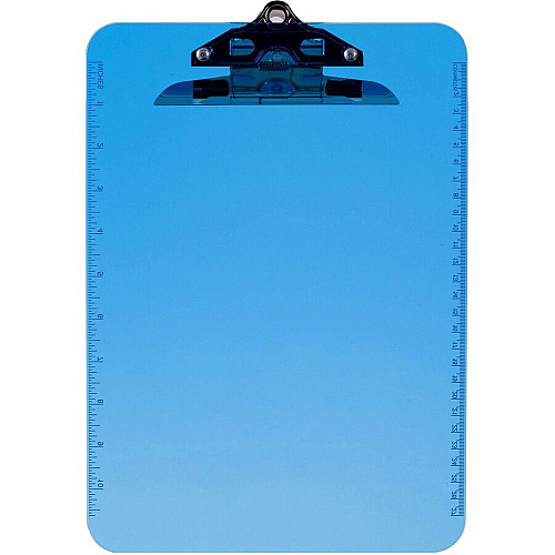 Business Source Spring Clip Plastic Clipboard 8 1/2" x 11" Sheet Size - Spring Clip - Plastic - Blue - 12 / Box (BSN01863BX)
