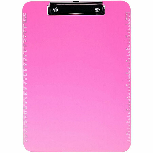 Business Source Flat Clip Clipboard 9" x 12" Sheet Size - Plastic - Neon Pink - 6 / Bundle (BSN01868BD)