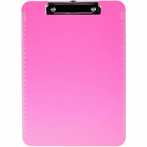 Business Source Flat Clip Clipboard 9" x 12" Sheet Size - Plastic - Neon Pink - 6 / Bundle (BSN01868BD)
