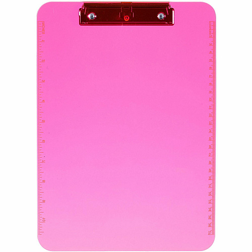 Business Source Flat Clip Clipboard 9" x 12" Sheet Size - Plastic - Neon Pink - 6 / Bundle (BSN01868BD)