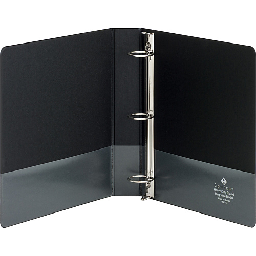 Business Source Premium Round Ring View Binder 1 1/2" Binder Capacity - Letter - 8 1/2" x 11" Sheet Size - 350 Sheet Capacity - Fastener(s): Round Ring - Pocket(s): 2, Internal - Polypropylene, Chipboard - Black - Wrinkle-free, Non-glare, Trans (BSN19650)