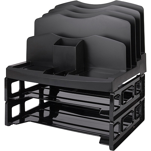 Business Source Smart Sorter Letter Tray/Organizer 9 Compartment(s) - 14" Height x 13.12" Width x 9.88" Depth - Desktop - Black - 1 Box (BSN26372)