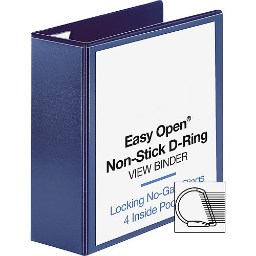 Business Source Easy Open Nonstick D-Ring View Binder 4" Binder Capacity - Letter - 8 1/2" x 11" Sheet Size - Fastener(s): D-Ring - Pocket(s): 4 - Polypropylene - Navy - Non-stick - 1 Each (BSN26977)