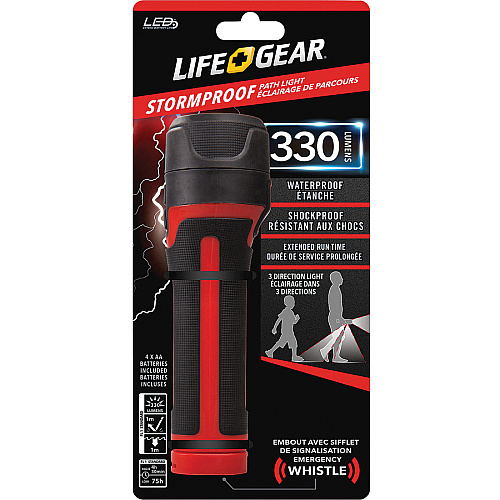 Life+Gear Stormproof Path Light 150 lm Lumen - 4 x AA - Battery, USB - Water Proof, Impact Resistant, Weather Resistant, Slip Resistant - Black, Red - 1 Each (BA3860634RED)