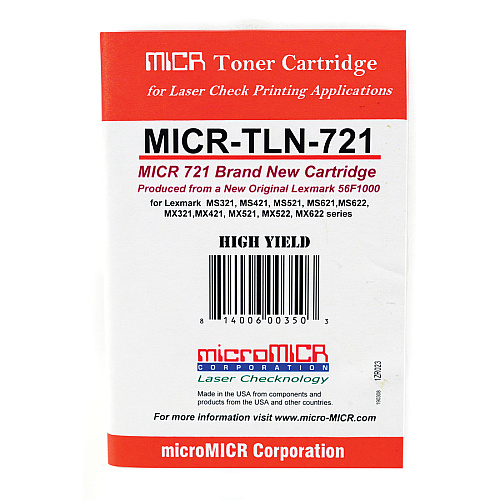 microMICR MICR Laser Toner Cartridge - Alternative for Lexmark 56F1000 - Black - 1 Each 6000 Pages (MICRTLN721)