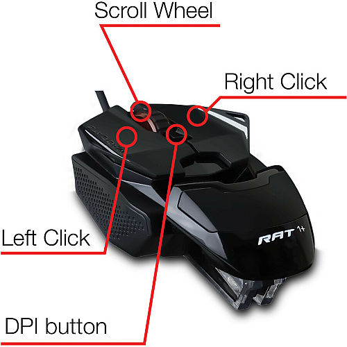 Mad Catz The Authentic R.A.T. 1+ Optical Gaming Mouse Optical - Cable - USB - 2000 dpi - Scroll Wheel - 1 Each (MR01MCAMBL00)