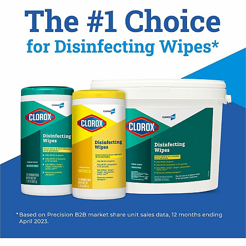 CloroxPro&trade; Disinfecting Wipes For Multipurpose - Fresh Scent - 7" Length x 7" Width - Bleach-free, Pre-moistened, Antibacterial - White - 700/Bag - 1 Each (31428)