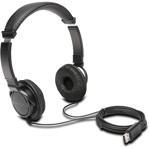 Kensington USB Hi-Fi Headphones Stereo - USB Type A - Wired - Over-the-head - Binaural - Circumaural - 6 ft Cable - Black - 1 Each (97600)