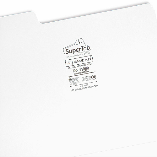 Smead SuperTab 1/3 Tab Cut Letter Recycled Top Tab File Folder 8 1/2" x 11" - 3/4" Expansion - Assorted Tab Position - 11 pt. - White - 10% Recycled - 100 / Box (11980)