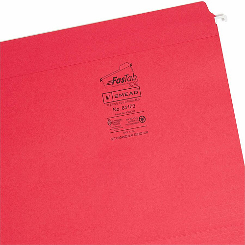 Smead FasTab Straight Tab Cut Letter Recycled Hanging Folder 8 1/2" x 11" - Assorted Tab Position - 11 pt. - Blue, Green, Red - 10% Recycled - 18 / Box (64100)