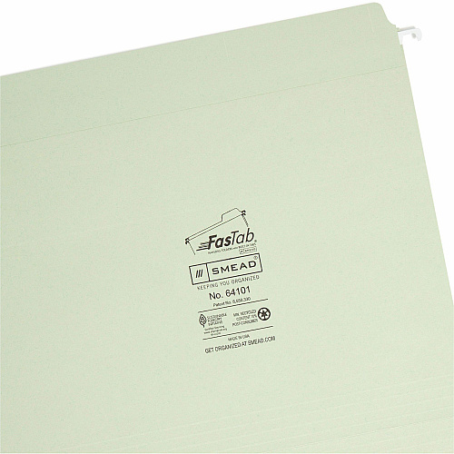 Smead FasTab Straight Tab Cut Letter Recycled Hanging Folder 8 1/2" x 11" - Assorted Tab Position - 11 pt. - Moss - 10% Recycled - 20 / Box (64101)