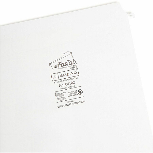 Smead FasTab Straight Tab Cut Letter Recycled Hanging Folder 8 1/2" x 11" - Assorted Tab Position - 11 pt. - White - 10% Recycled - 20 / Box (64102)