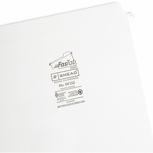 Smead FasTab Straight Tab Cut Letter Recycled Hanging Folder 8 1/2" x 11" - Assorted Tab Position - 11 pt. - White - 10% Recycled - 20 / Box (64102)