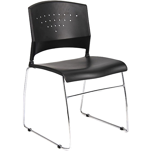 Boss Black Stack Chair With Chrome Frame, 1Pc Pack Black Seat Color - Polypropylene Seat Material - Black Back Color - Polypropylene Back Material - Chrome Frame Material - Sled Base - 1 Each (B1400BK1)