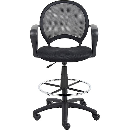 Boss Mesh Drafting Stool W/ Loop Arms Black Seat Color - Mesh Fabric Seat Material - Black Back Color - Mesh, Metal, Ballistic Nylon Back Material - 5-star Base - Armrest - 1 Each (B16217)