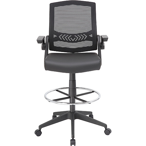 Boss Black Flip Arm Mesh Drafting Stool Black Seat Color - Black Back Color - Mesh Back Material - Armrest - 1 Each (B16223BK)