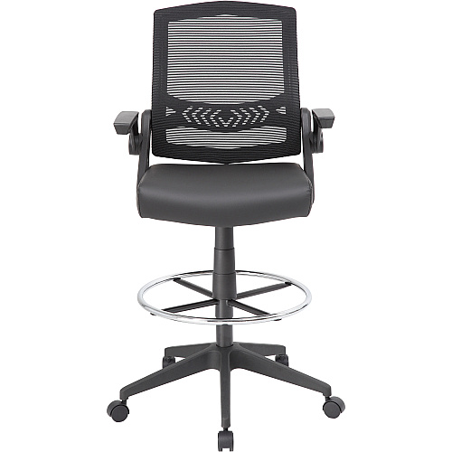 Boss Black Flip Arm Mesh Drafting Stool Black Seat Color - Black Back Color - Mesh Back Material - Armrest - 1 Each (B16223BK)