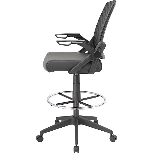 Boss Black Flip Arm Mesh Drafting Stool Black Seat Color - Black Back Color - Mesh Back Material - Armrest - 1 Each (B16223BK)