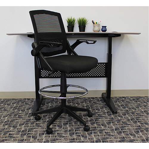 Boss Black Flip Arm Mesh Drafting Stool Black Seat Color - Black Back Color - Mesh Back Material - Armrest - 1 Each (B16223BK)
