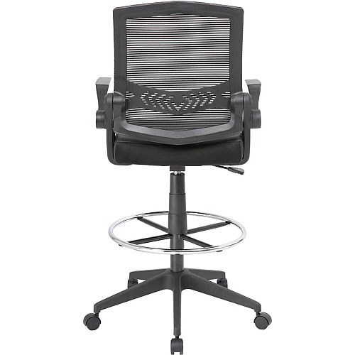 Boss Black Flip Arm Mesh Drafting Stool Black Seat Color - Black Back Color - Mesh Back Material - Armrest - 1 Each (B16223BK)